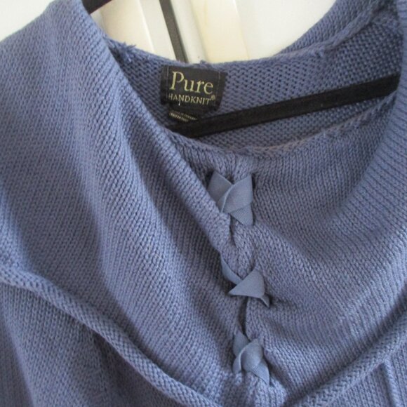 Pure Handknit Blue Knit Tunic pullover artsy 100% cotton l xl - Picture 3 of 4